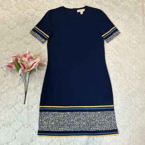 Michael Kors Navy, Marigold & Floral Trim Dress